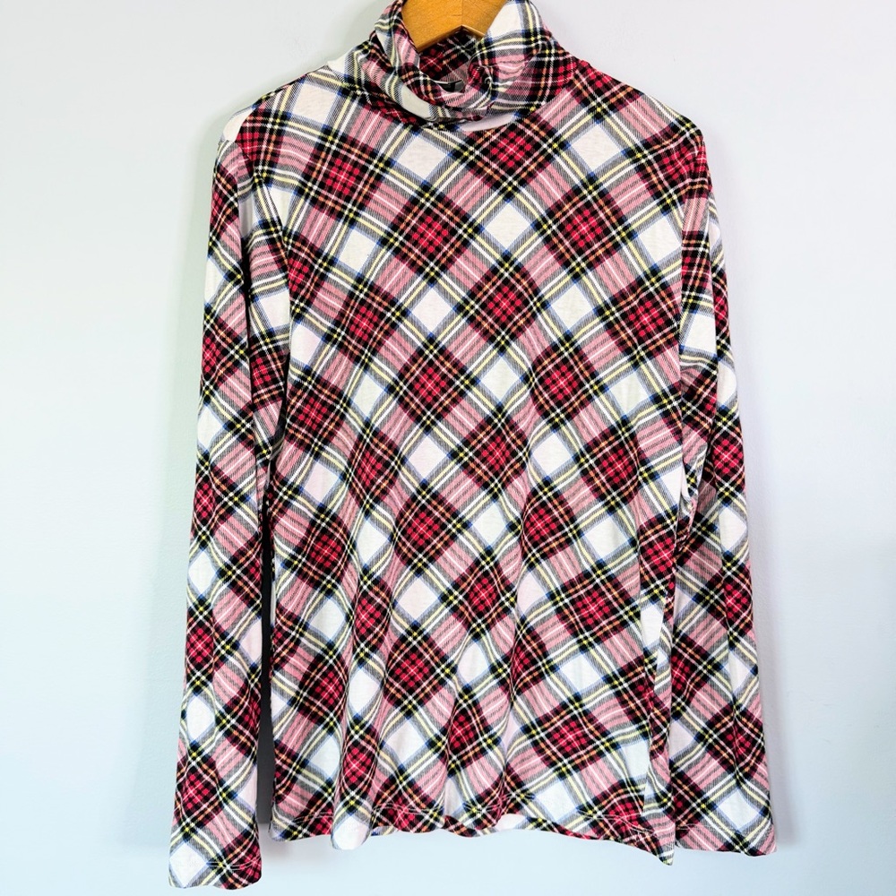 J.Crew Red Plaid Turtleneck Long Sleeve Top Size Small